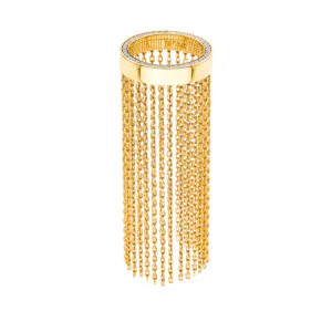 Long Chainfall Ring, diamonds, yellow gold